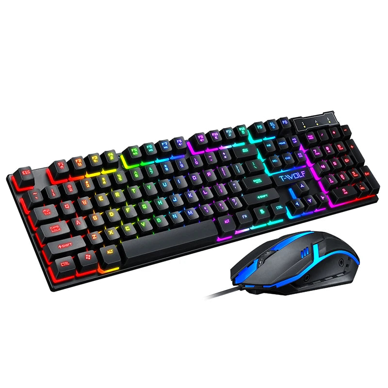 T-WOLF Hot Selling TF200 Wired Gaming Keyboard and Mouse Combo Universal 104keys Arabic Layout for Desktop & Laptop Computers