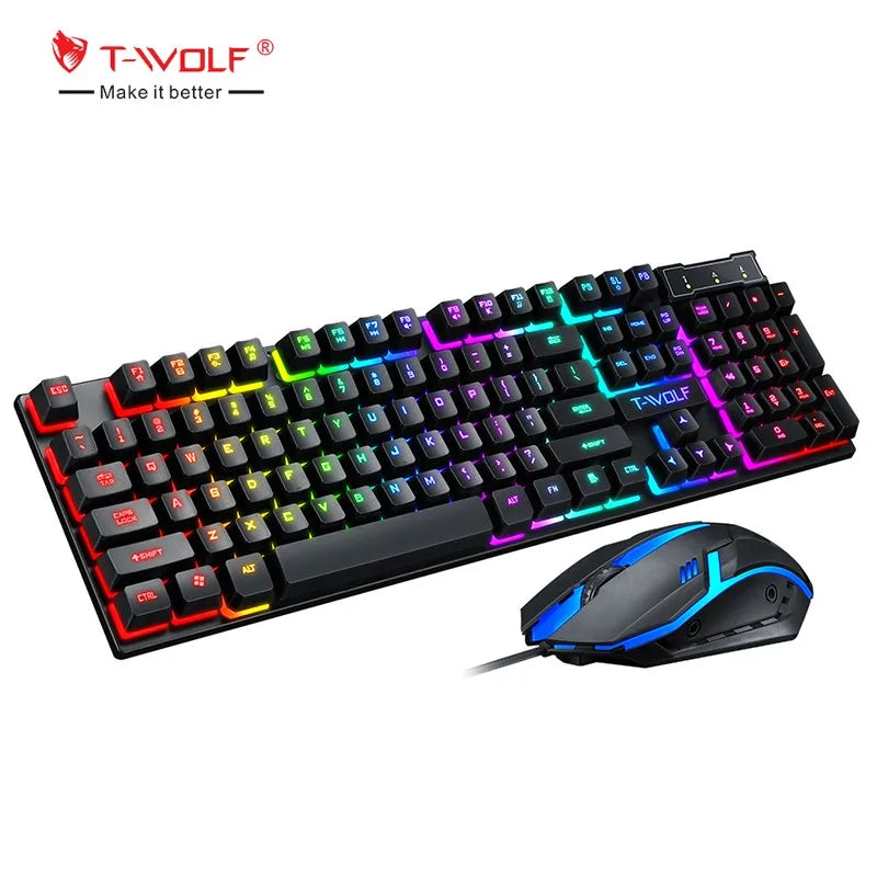 T-WOLF Hot Selling TF200 Wired Gaming Keyboard and Mouse Combo Universal 104keys Arabic Layout for Desktop & Laptop Computers