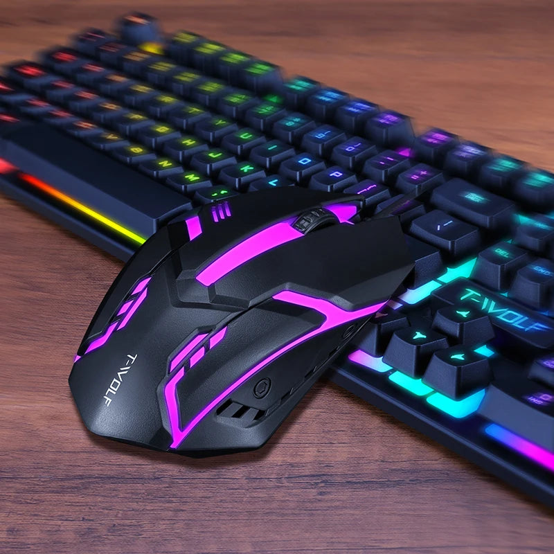 T-WOLF Hot Selling TF200 Wired Gaming Keyboard and Mouse Combo Universal 104keys Arabic Layout for Desktop & Laptop Computers