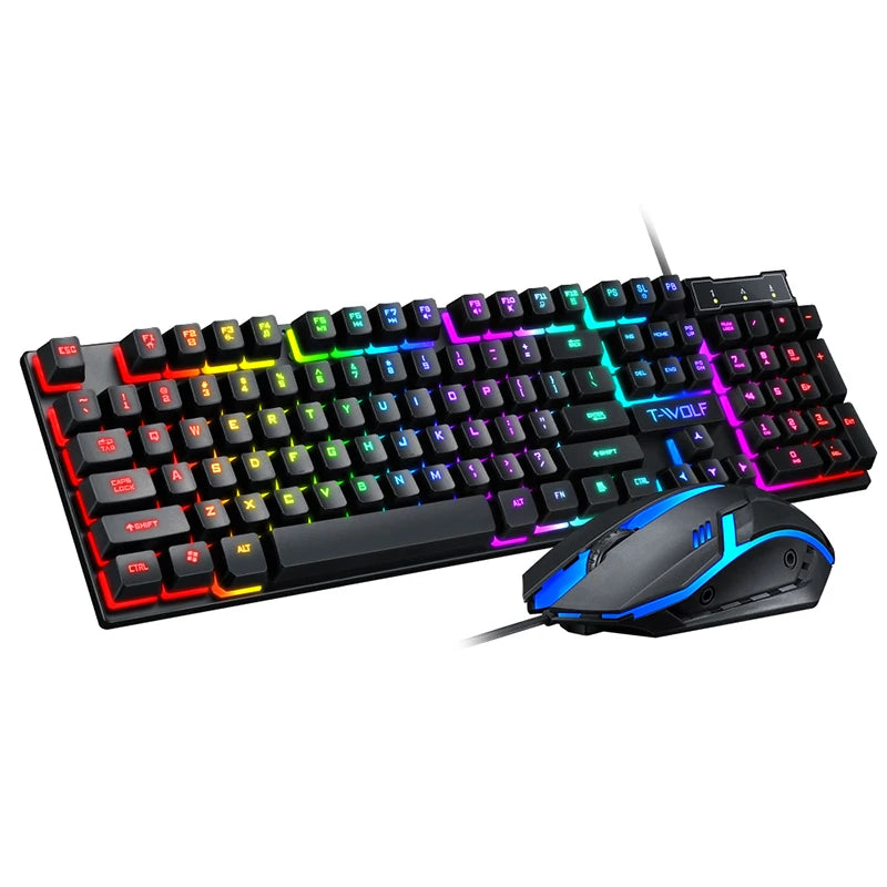 T-WOLF Hot Selling TF200 Wired Gaming Keyboard and Mouse Combo Universal 104keys Arabic Layout for Desktop & Laptop Computers