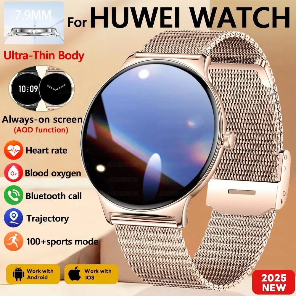 For Huawei New Ultra Slim AMOLED Smart Watch Women Screen Always Display Time Heart Rate BT Calling High-end Fashion Smartwatch