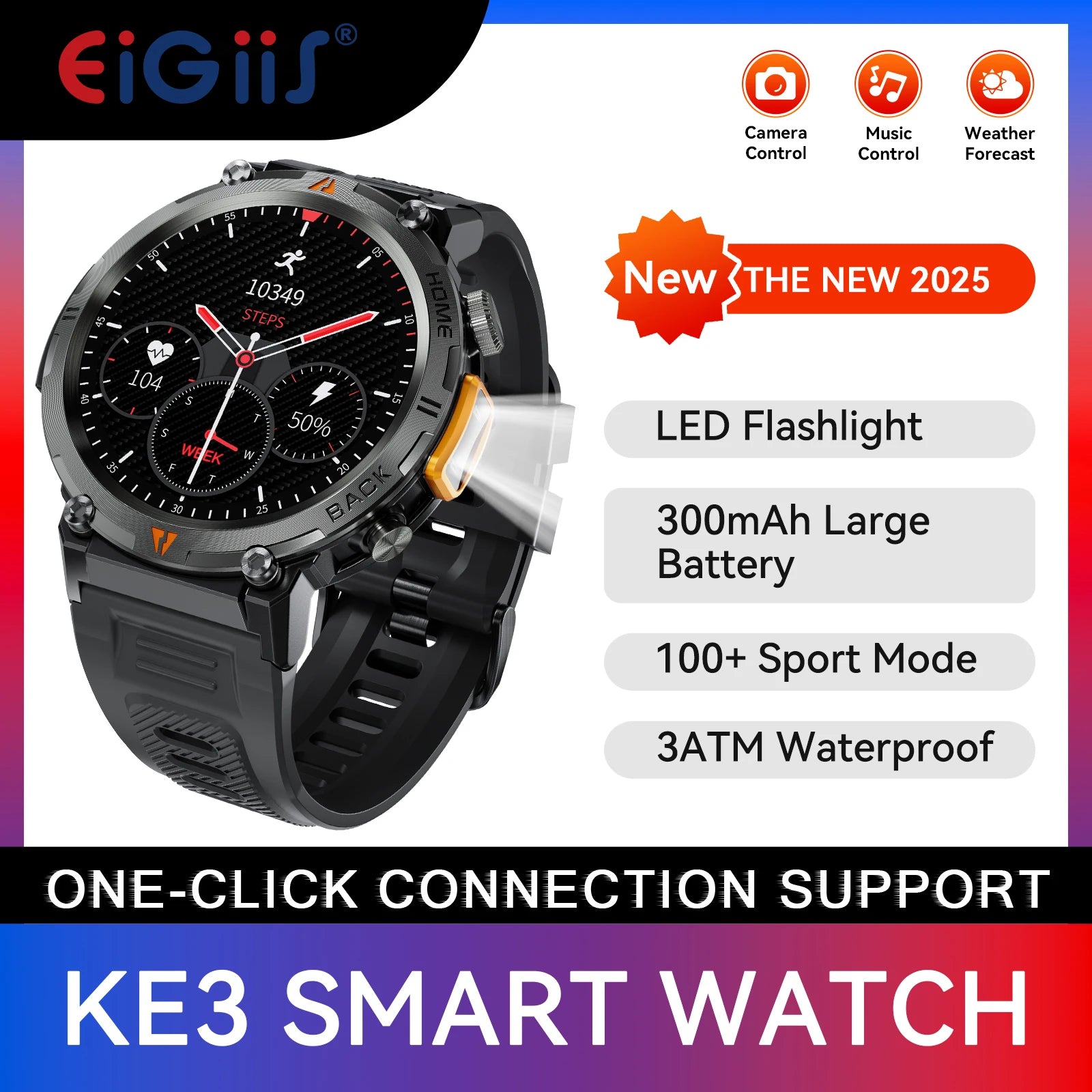 EIGIIS KE3 Bluetooth Call Smart Watch Men Full Touch Screen Health Monitor Clock With Flashlight Men SmartWatch For IOS Android