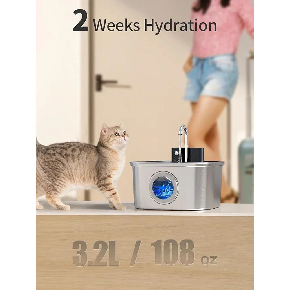 3.2L Stainless Steel Pet Water Feeder With 4000mAh Battery Wireless Auto Cat Fountain faucet Smart Dog Water Dispenser Cat Bowl